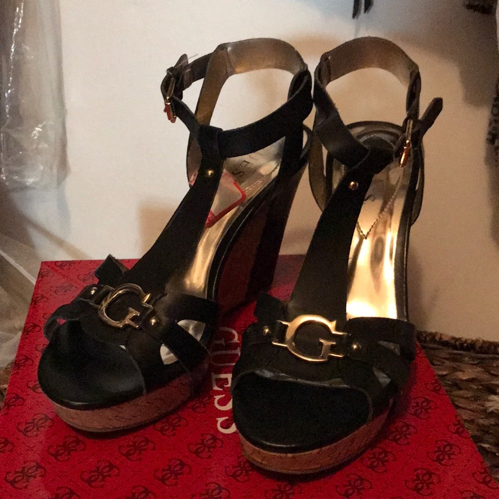 Guess black wedges